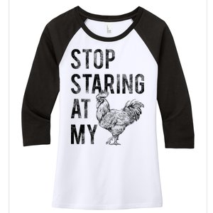 Stop Staring At My Cock Women's Tri-Blend 3/4-Sleeve Raglan Shirt