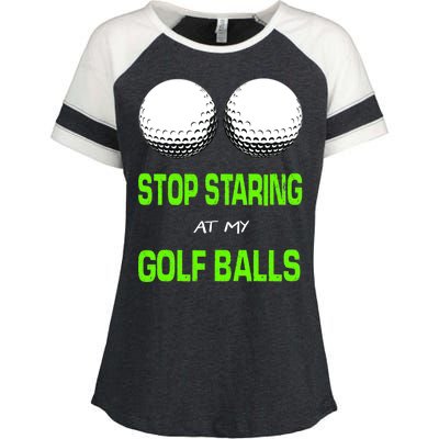 Stop Staring At My Golf Balls Enza Ladies Jersey Colorblock Tee