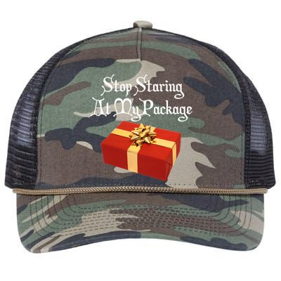 Stop Staring At My Package Christmas Present X-Mas Retro Rope Trucker Hat Cap