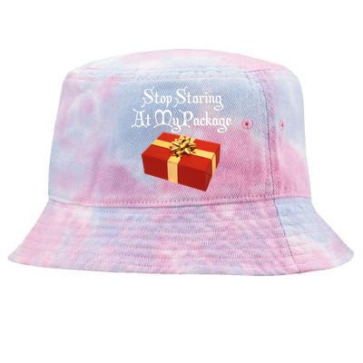 Stop Staring At My Package Christmas Present X-Mas Tie-Dyed Bucket Hat