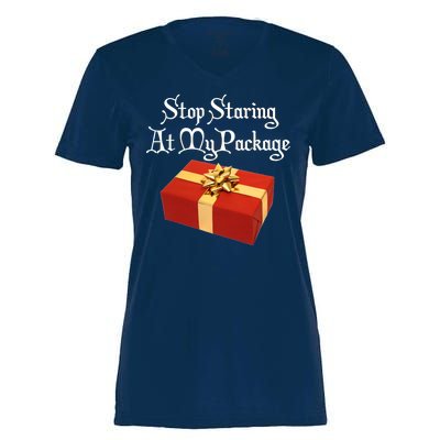 Stop Staring At My Package Christmas Present X-Mas Women's Momentum V-Neck T-Shirt