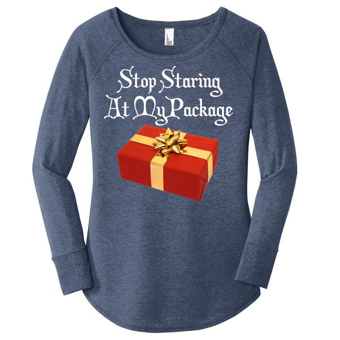 Stop Staring At My Package Christmas Present X-Mas Women's Perfect Tri Tunic Long Sleeve Shirt