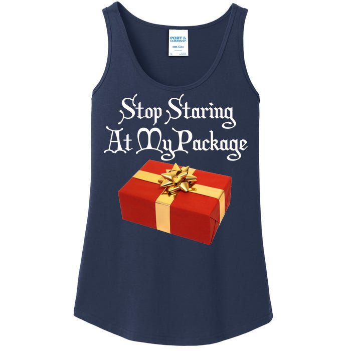 Stop Staring At My Package Christmas Present X-Mas Ladies Essential Tank