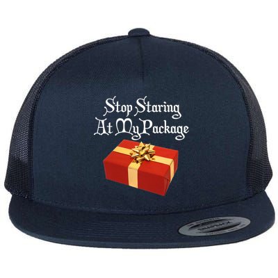 Stop Staring At My Package Christmas Present X-Mas Flat Bill Trucker Hat