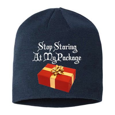 Stop Staring At My Package Christmas Present X-Mas Sustainable Beanie