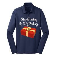 Stop Staring At My Package Christmas Present X-Mas Silk Touch Performance Long Sleeve Polo