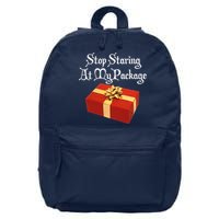 Stop Staring At My Package Christmas Present X-Mas 16 in Basic Backpack