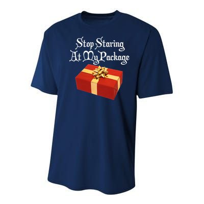 Stop Staring At My Package Christmas Present X-Mas Youth Performance Sprint T-Shirt