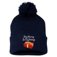 Stop Staring At My Package Christmas Present X-Mas Pom Pom 12in Knit Beanie