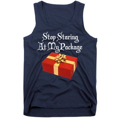 Stop Staring At My Package Christmas Present X-Mas Tank Top