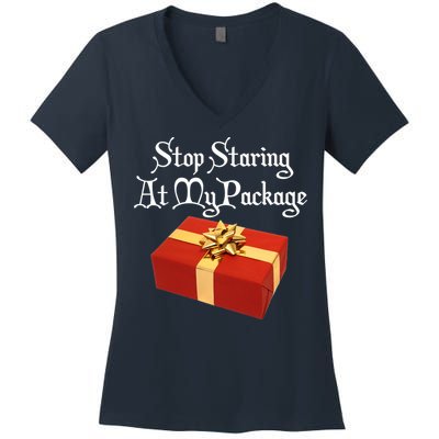 Stop Staring At My Package Christmas Present X-Mas Women's V-Neck T-Shirt
