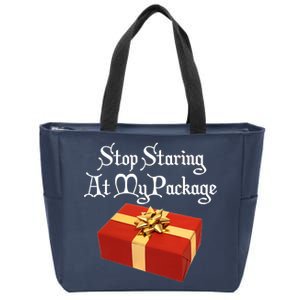 Stop Staring At My Package Christmas Present X-Mas Zip Tote Bag