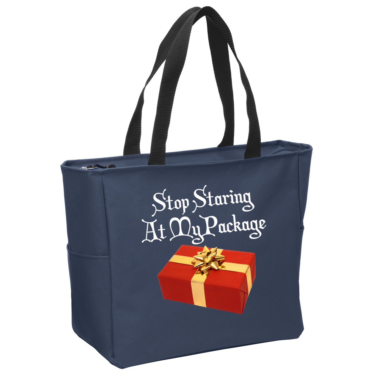 Stop Staring At My Package Christmas Present X-Mas Zip Tote Bag