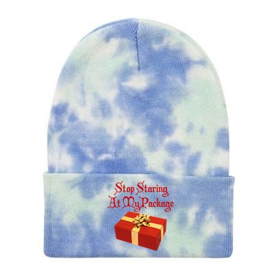 Stop Staring At My Package Christmas Present X-Mas Tie Dye 12in Knit Beanie