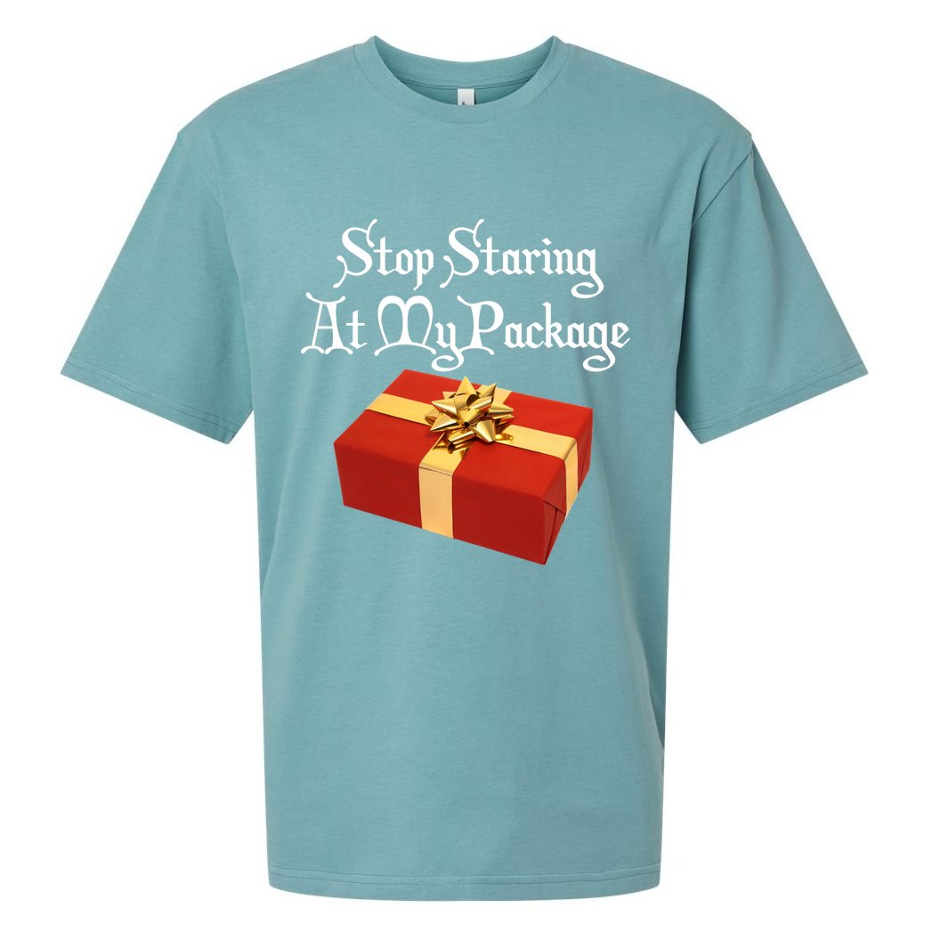 Stop Staring At My Package Christmas Present X-Mas Sueded Cloud Jersey T-Shirt