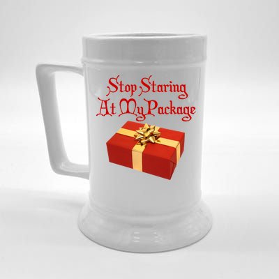 Stop Staring At My Package Christmas Present X-Mas Beer Stein