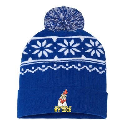 Stop Starring At My Cock Rooster USA-Made Snowflake Beanie