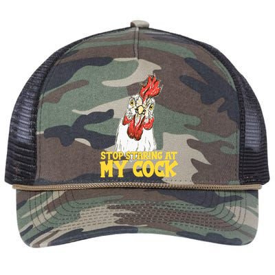 Stop Starring At My Cock Rooster Retro Rope Trucker Hat Cap