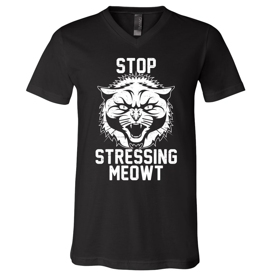 Stop Stressing Meowt Angry Cat V-Neck T-Shirt