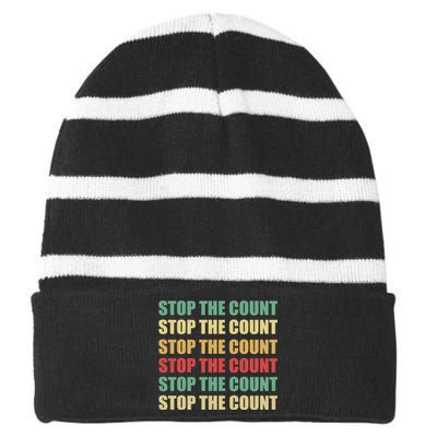 Stop The Count Word Mashup Striped Beanie with Solid Band