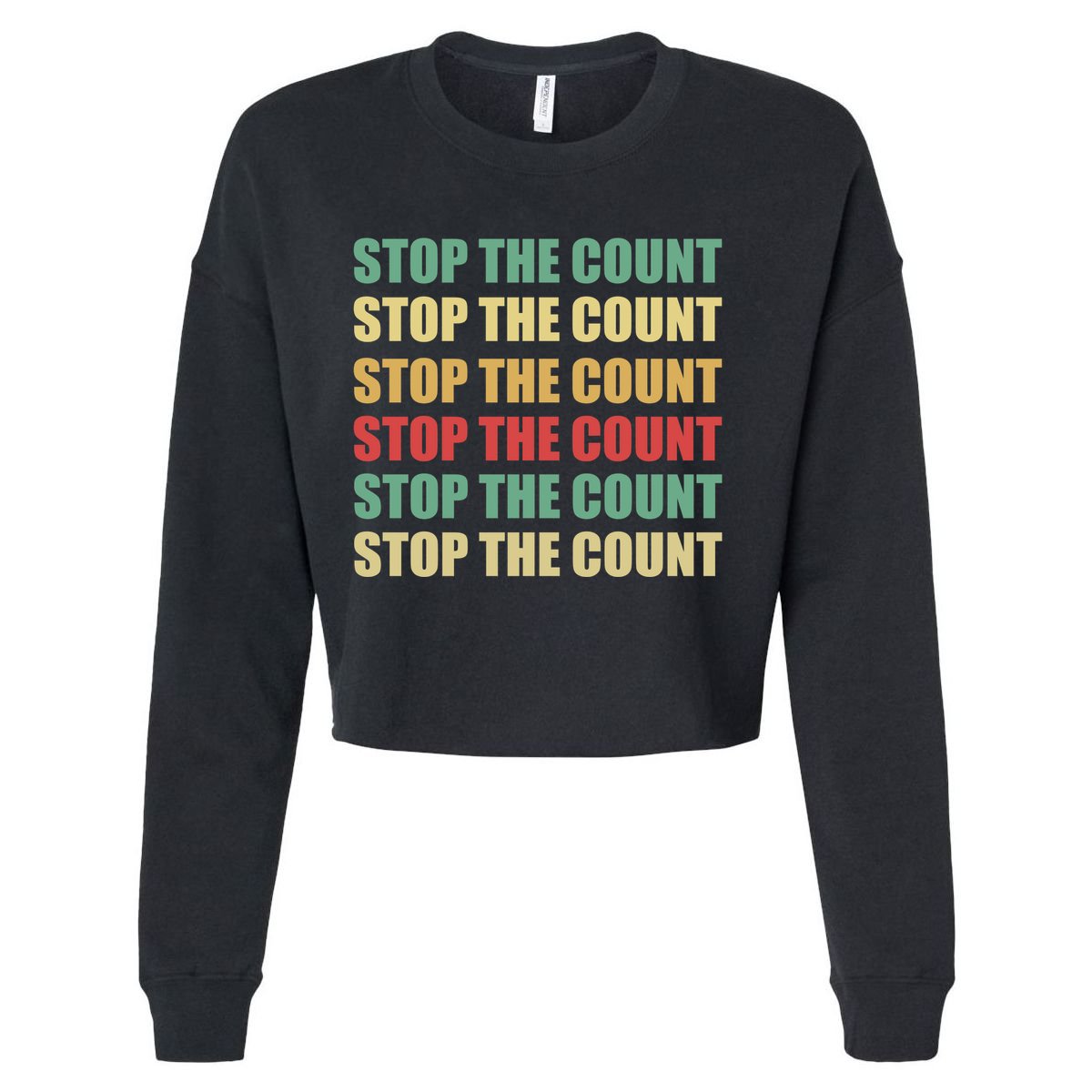 Stop The Count Word Mashup Cropped Pullover Crew