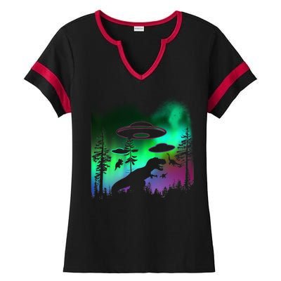 Storm Area 51 Alien Dinosaur UFO Ladies Halftime Notch Neck Tee