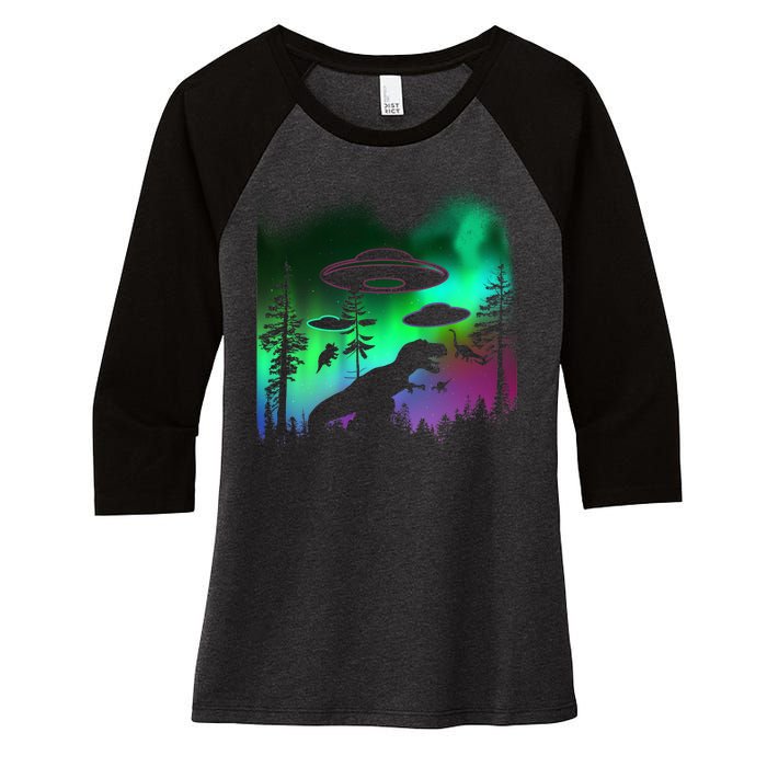 Storm Area 51 Alien Dinosaur UFO Women's Tri-Blend 3/4-Sleeve Raglan Shirt