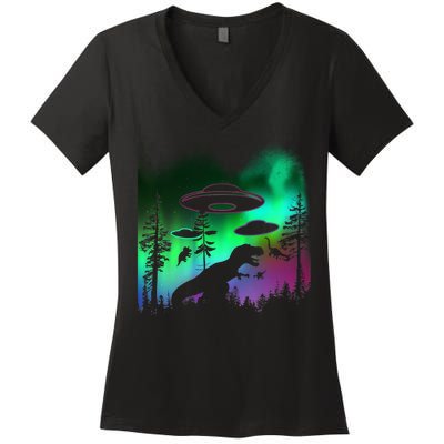 Storm Area 51 Alien Dinosaur UFO Women's V-Neck T-Shirt