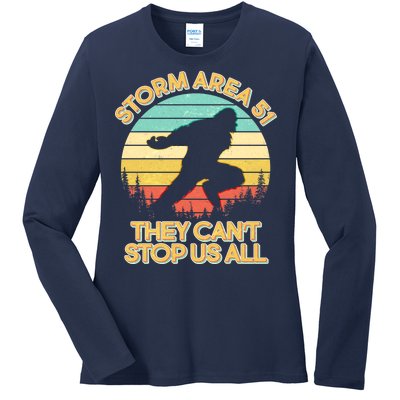 Storm Area 51 They Can't Stop Us All Bigfoot Ladies Long Sleeve Shirt