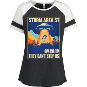 Storm Area 51 Travel Poster They Can't Stop Us Enza Ladies Jersey Colorblock Tee