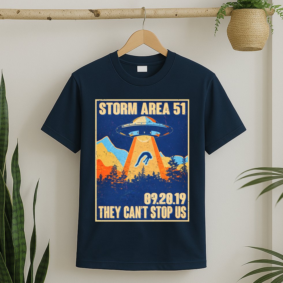 Storm Area 51 Travel Poster They Can't Stop Us T-Shirt