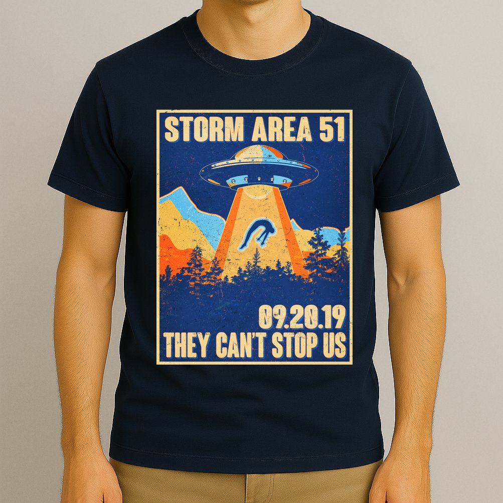 Storm Area 51 Travel Poster They Can't Stop Us T-Shirt