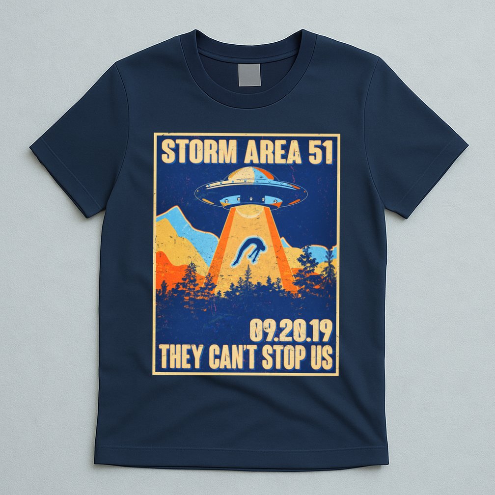 Storm Area 51 Travel Poster They Can't Stop Us T-Shirt