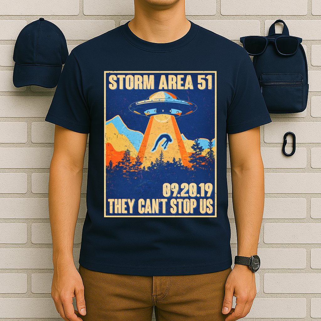 Storm Area 51 Travel Poster They Can't Stop Us T-Shirt
