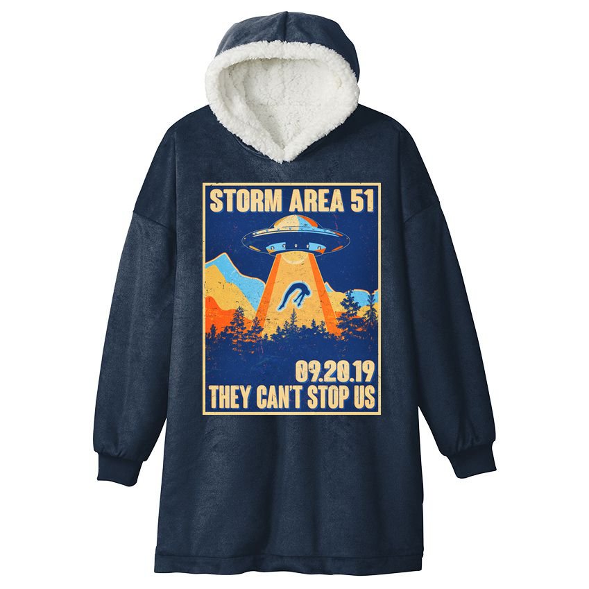 Storm Area 51 Travel Poster They Can't Stop Us Hooded Wearable Blanket