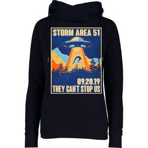 Storm Area 51 Travel Poster They Can't Stop Us Womens Funnel Neck Pullover Hood