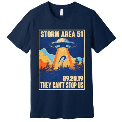 Storm Area 51 Travel Poster They Can't Stop Us Premium T-Shirt
