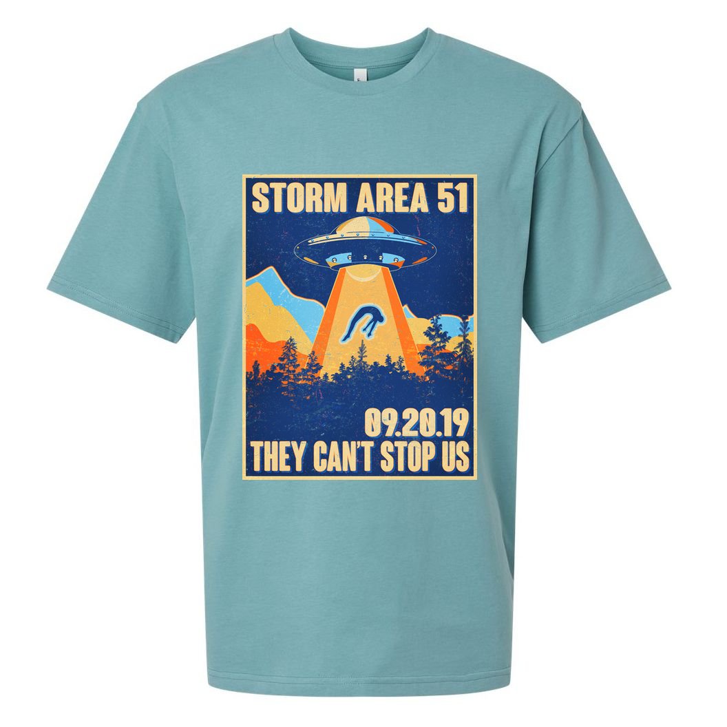 Storm Area 51 Travel Poster They Can't Stop Us Sueded Cloud Jersey T-Shirt
