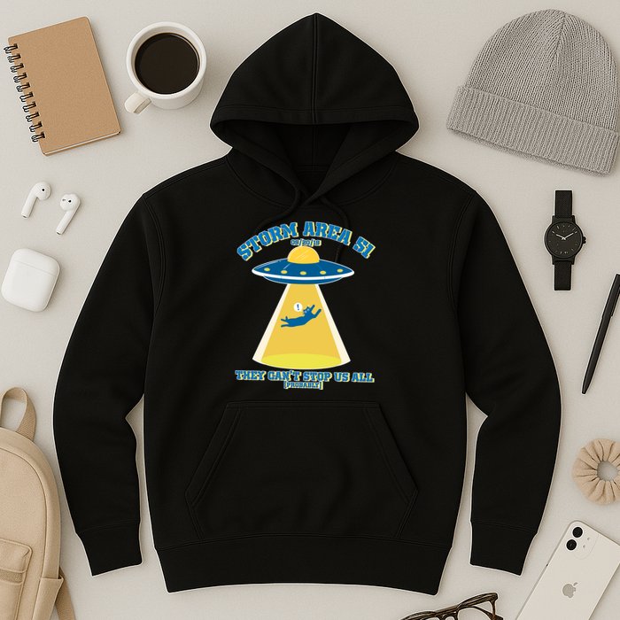 Storm Area 51 UFO Cat They Can't Stop Us All Hoodie