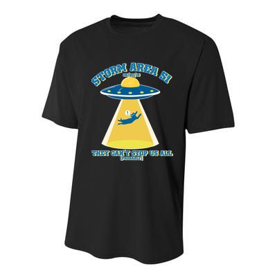 Storm Area 51 UFO Cat They Can't Stop Us All Youth Performance Sprint T-Shirt