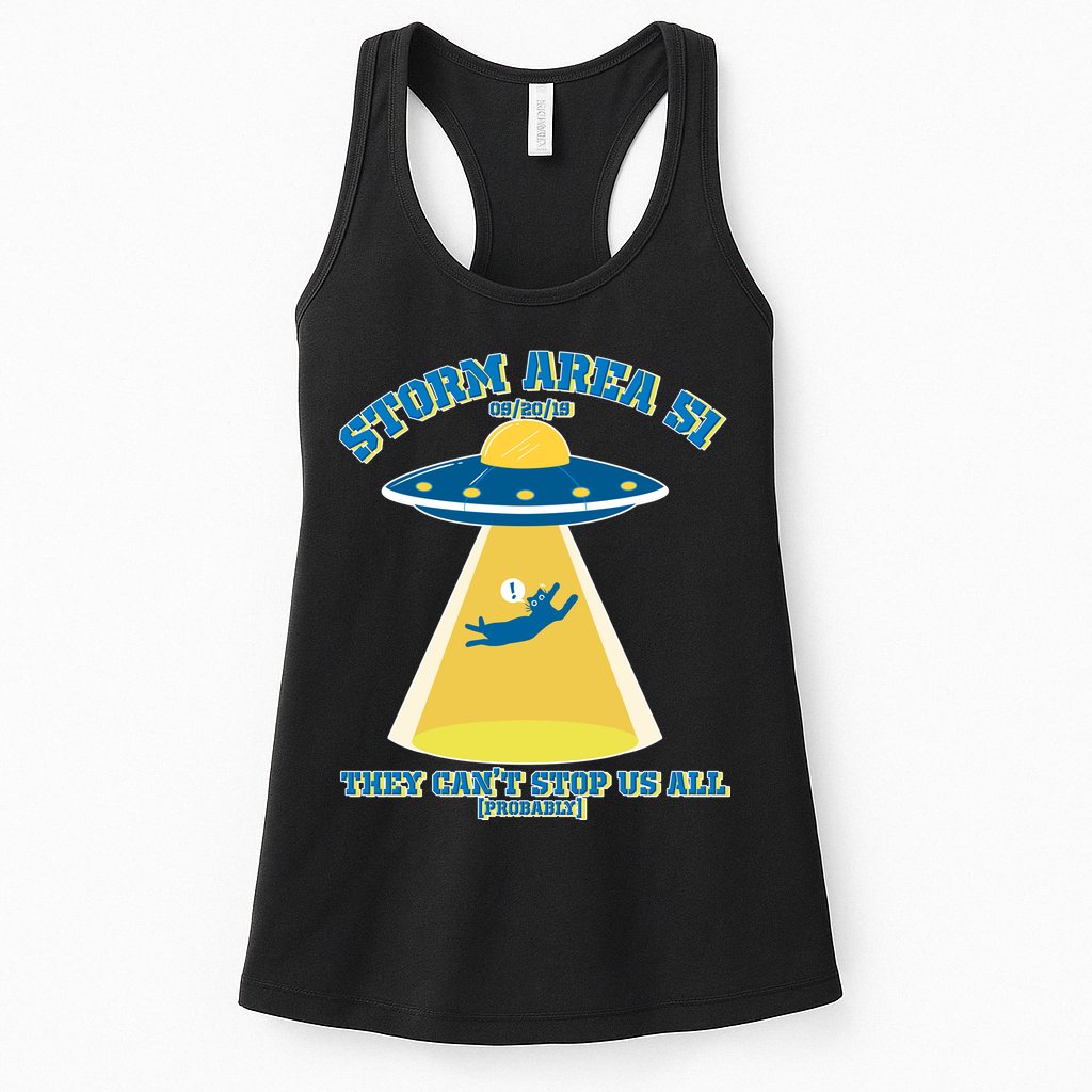 Storm Area 51 UFO Cat They Can't Stop Us All Womens Tank Top