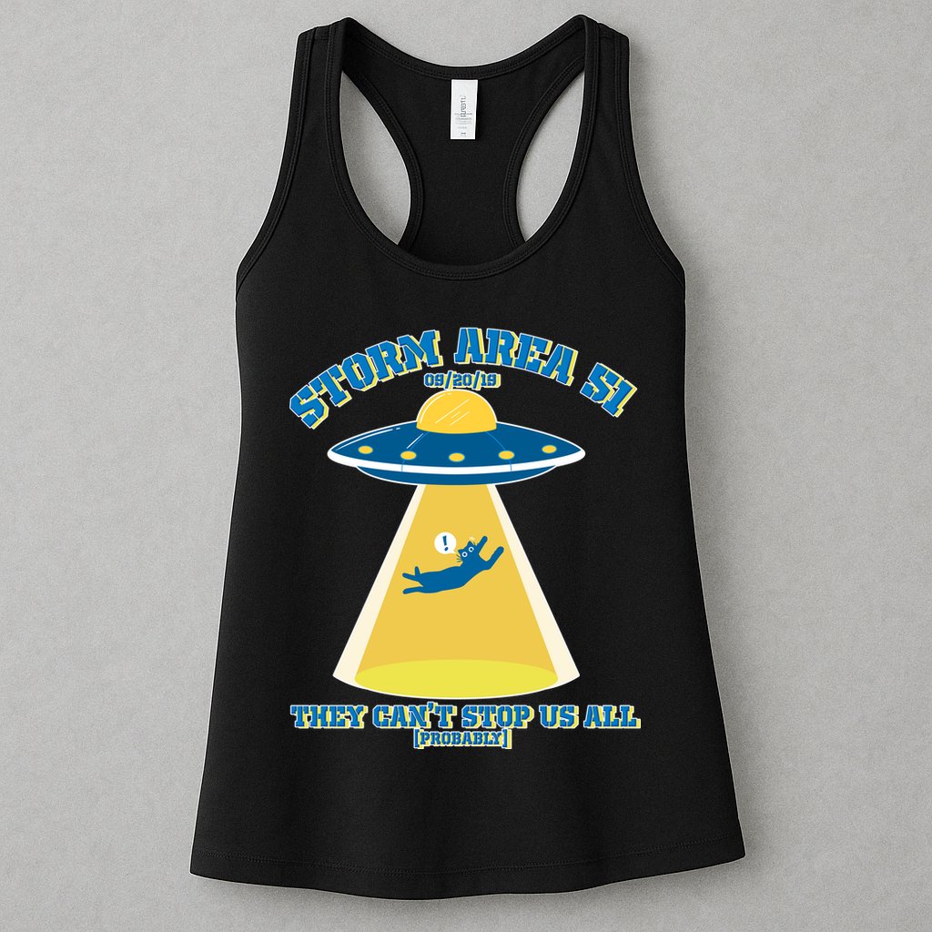 Storm Area 51 UFO Cat They Can't Stop Us All Womens Tank Top