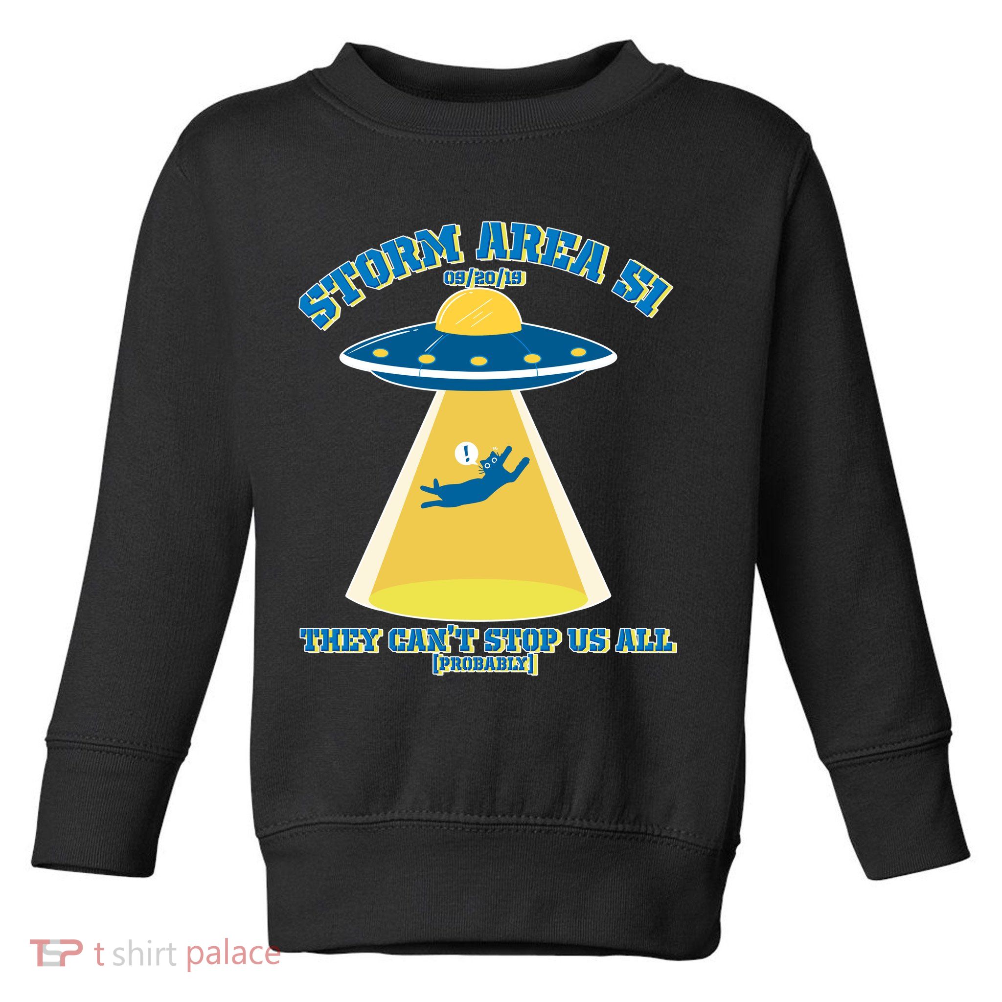 Storm Area 51 UFO Cat They Can't Stop Us All Toddler Sweatshirt