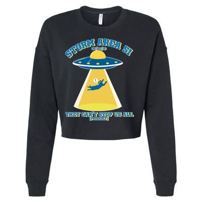 Storm Area 51 UFO Cat They Can't Stop Us All Cropped Pullover Crew