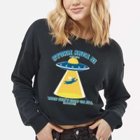Storm Area 51 UFO Cat They Can't Stop Us All Cropped Pullover Crew