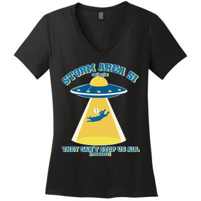 Storm Area 51 UFO Cat They Can't Stop Us All Women's V-Neck T-Shirt