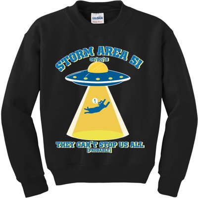Storm Area 51 UFO Cat They Can't Stop Us All Kids Sweatshirt