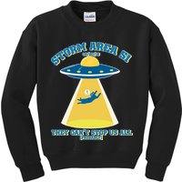 Storm Area 51 UFO Cat They Can't Stop Us All Kids Sweatshirt