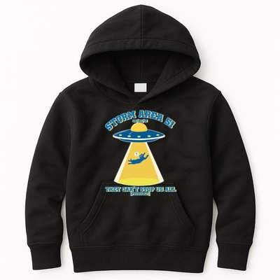 Storm Area 51 UFO Cat They Can't Stop Us All Kids Hoodie