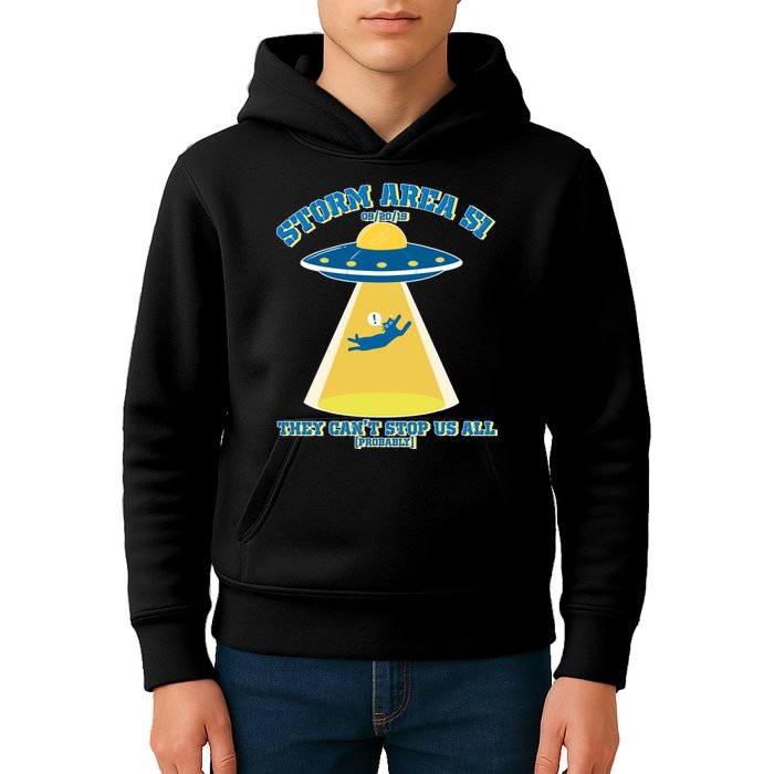 Storm Area 51 UFO Cat They Can't Stop Us All Kids Hoodie